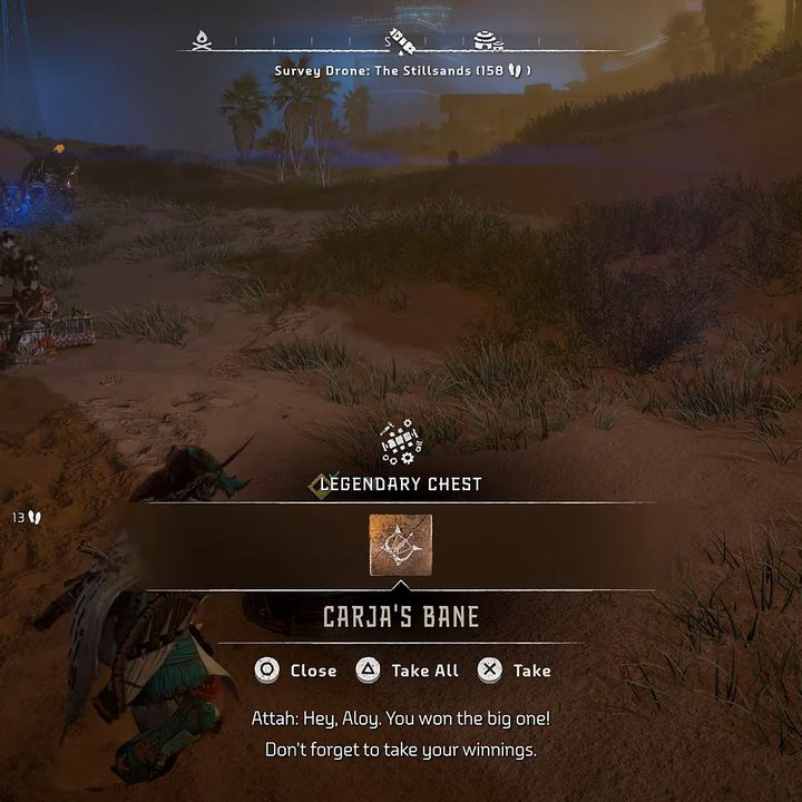 Aloy collecting a legendary weapon.