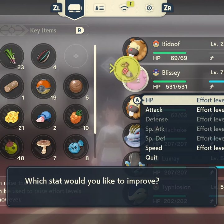 Using a grit item to boost effort levels.