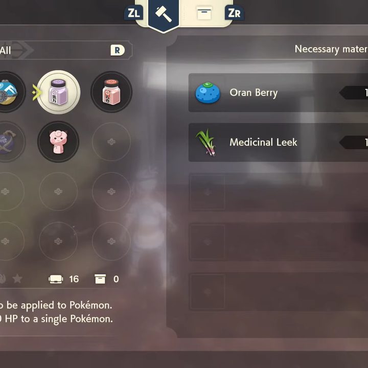A crafting menu.