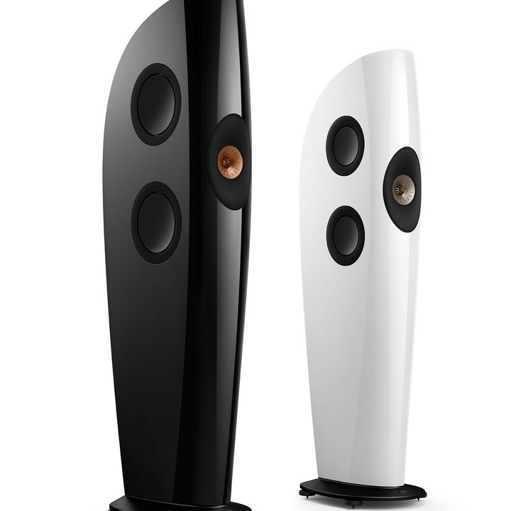 KEF Blade Series Speakers. Black and White. Tower Speakers.