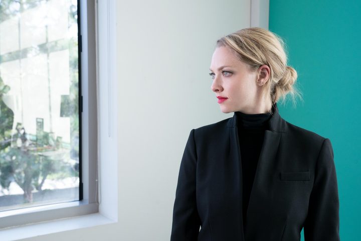 Amanda Seyfried as Elizabeth Holmes in a scene from The Dropout.