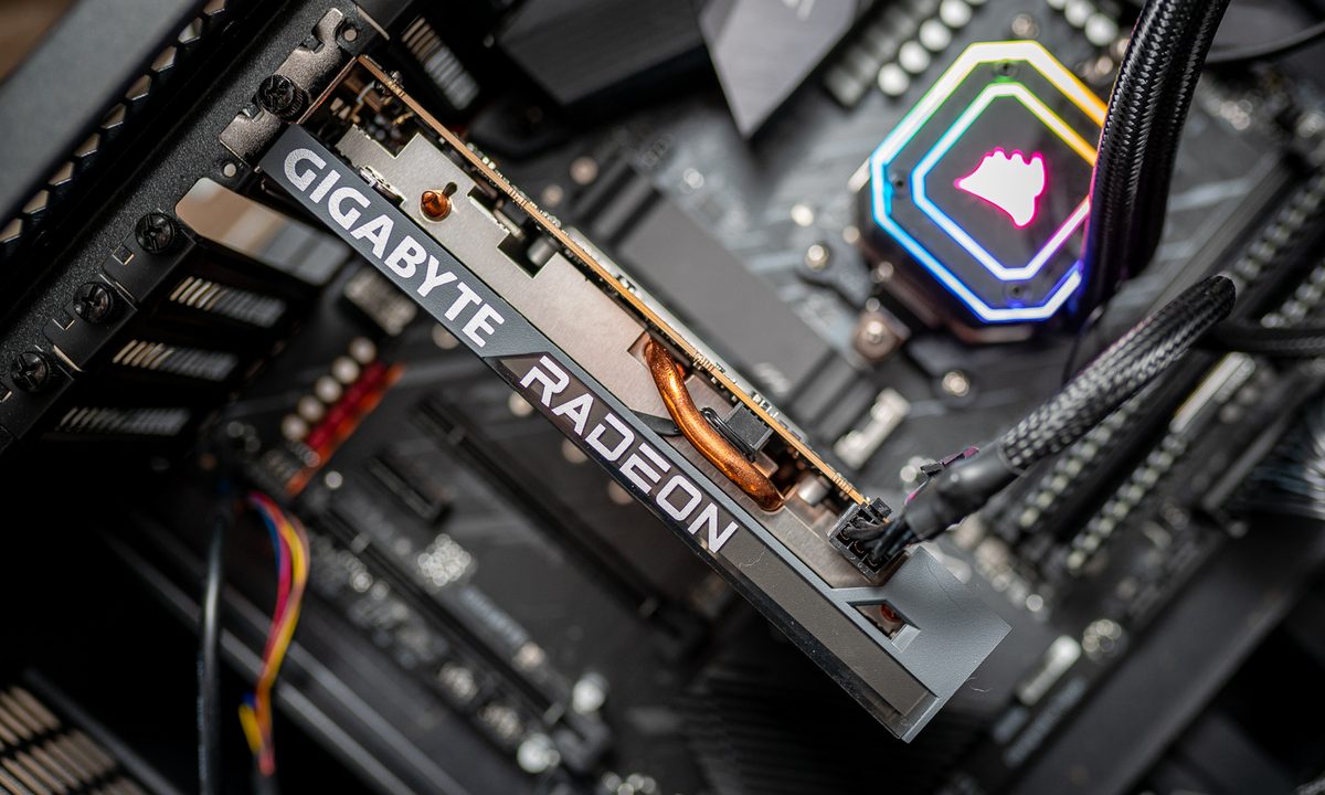 An AMD Radeon RX 6500XT placed on a motherboard.