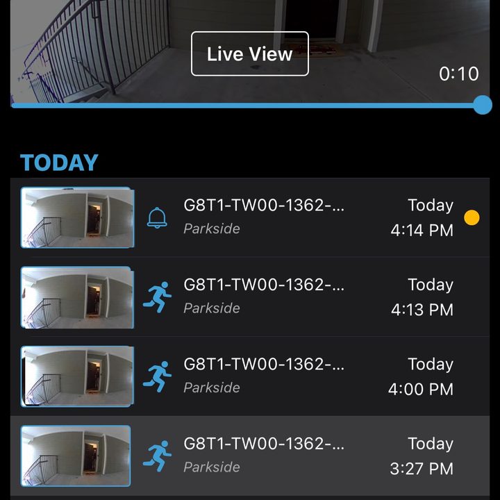 The Blink App history page shows every relevant event.