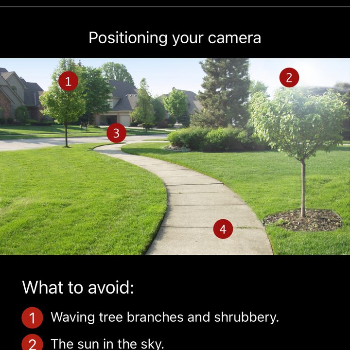Blink's suggestions help you place your camera properly.