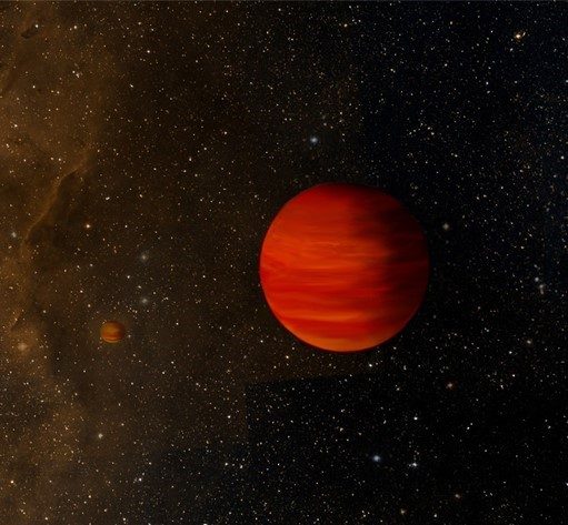 An artist’s rendition of a binary system of brown dwarfs like CWISE J014611.20-050850.0AB.