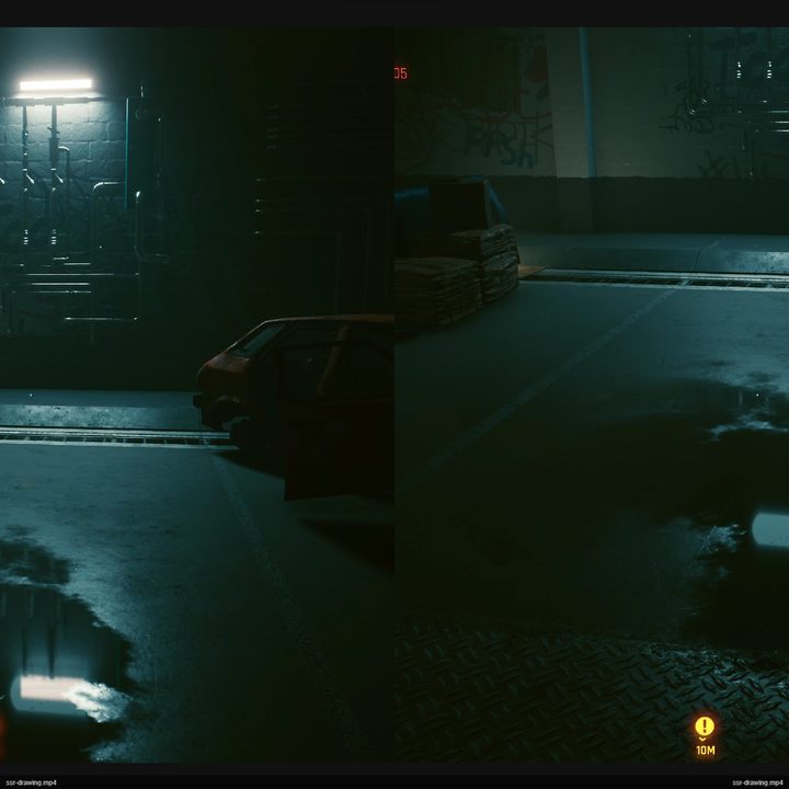 Screen space reflections in Cyberpunk 2077.