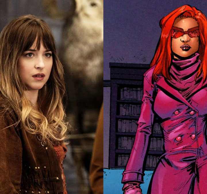 Split image showing Dakota Johnson and Madame Web.