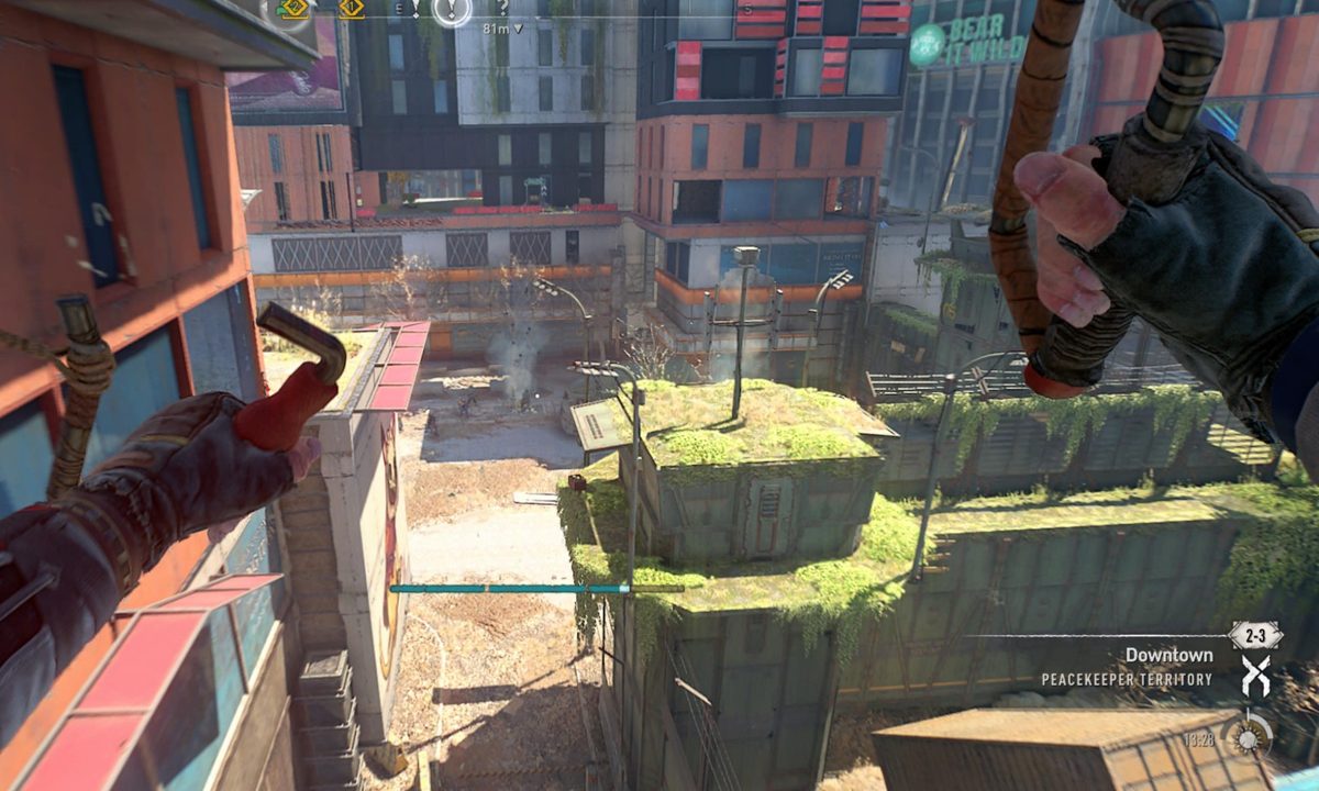 Aiden flys with his paraglider in Dying Light 2.