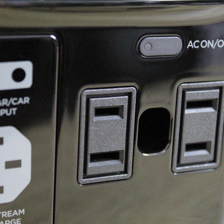 A close-up look at the outlets on the EcoFlow River Mini AC.