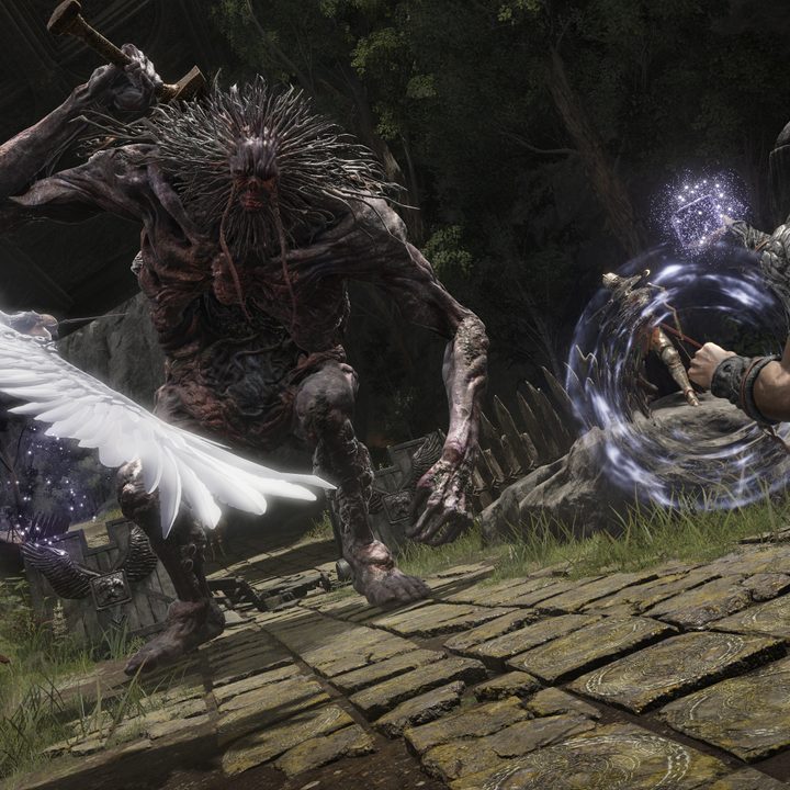 A troll fights a player in Elden Ring.