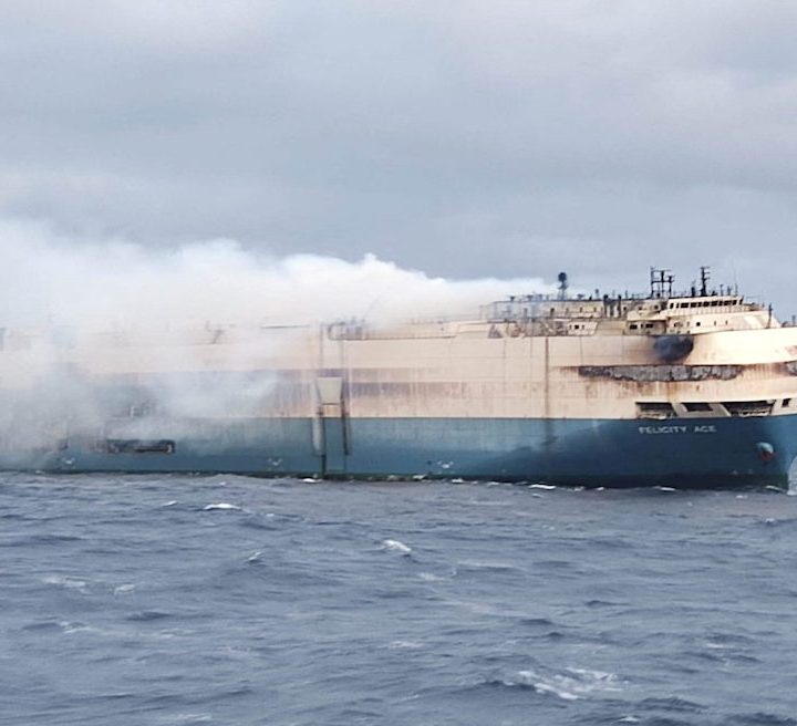 The Felicity Aces ablaze in the mid-Atlantic.