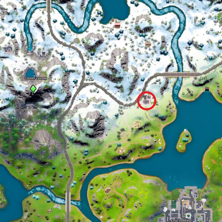 Map of Quadcrasher and Pinnacle Peak in Fortnite.