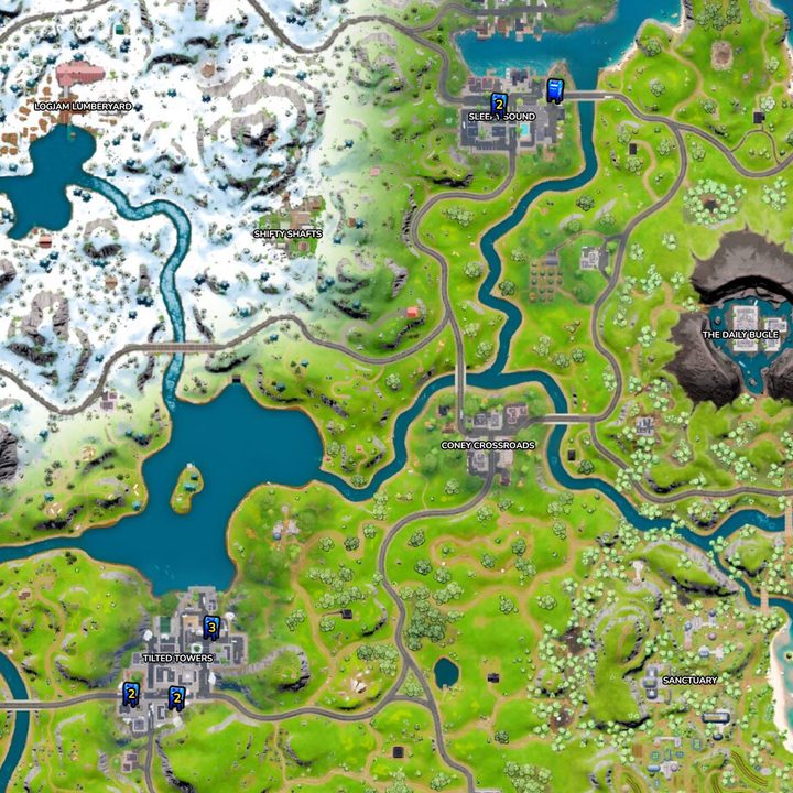Map of mailboxes in Fortnite.