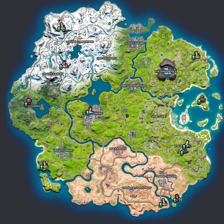 Map of NPCs in Fortnite.