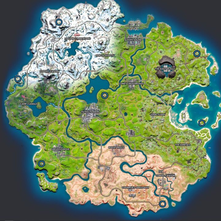 Map of Seven Outposts in Fortnite.