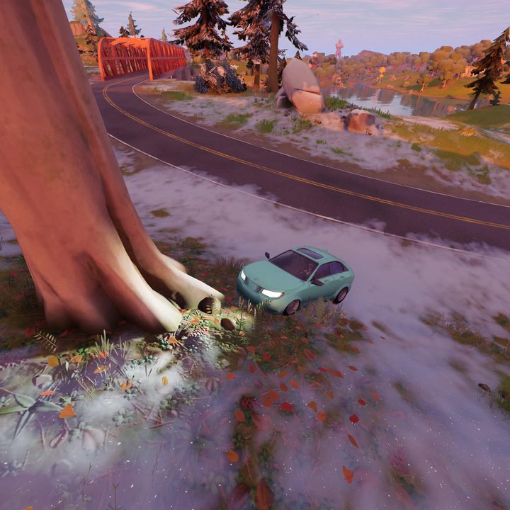 Driving car into tree in Fortnite.