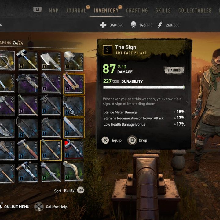 A full inventory of weapons in Dying Light 2.