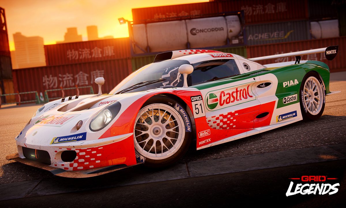 A Lotus Elise GT1 parked on the Yokohama track.