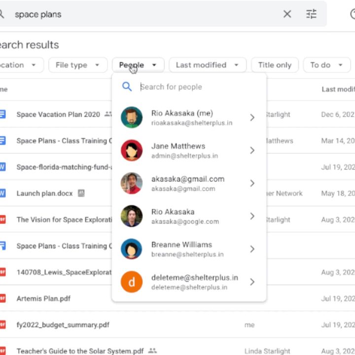 You can search your smart chips in Google Drive with Google's A.I. enhanced smart canvas experience.