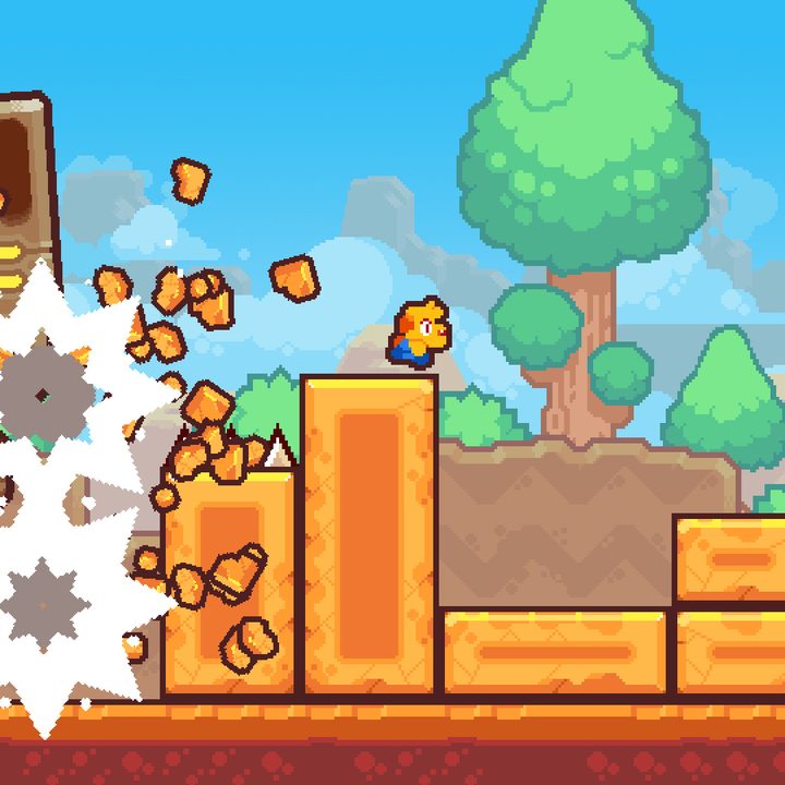 A yellow dog runs from a robot dinosaur in Grapple Dog.