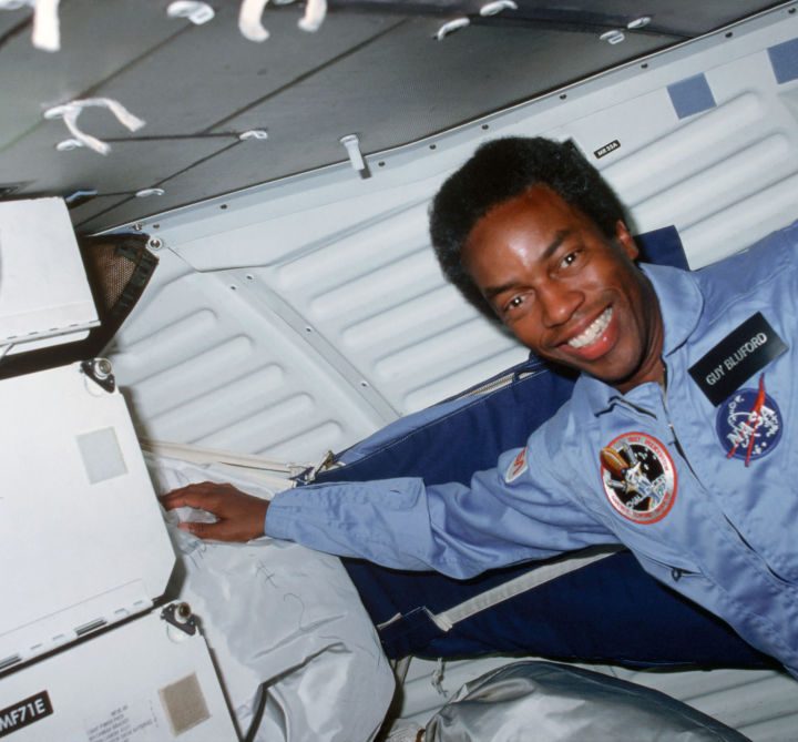 Astronaut Guion 'Guy' Bluford smiles while serving as Mission Specialist on the Space Shuttle Challenger's third mission in September 1983.