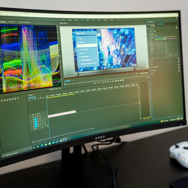 Premiere Pro on the HP Omen 27c.