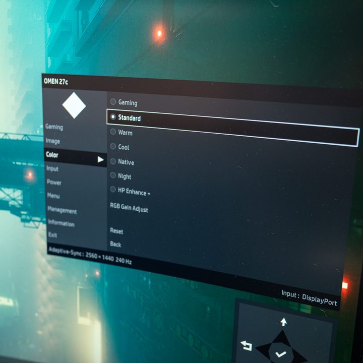 The menu on the HP Omen 27c.