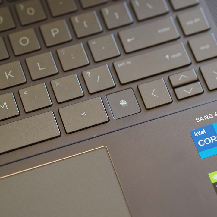 Closeup on the HP Spectre x360 16's fingerprint scanner.