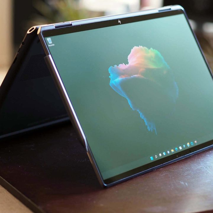 HP Spectre x360 16 folded like a tent.