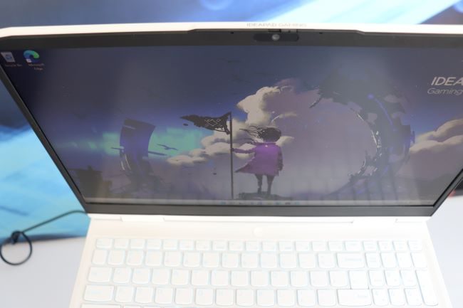 The white 15-inch IdeaPad Gaming 3 being viewed overhead.