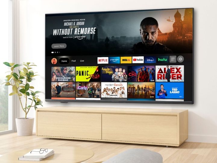 Insignia F50 70-inch 4k TV placed on a TV unit.