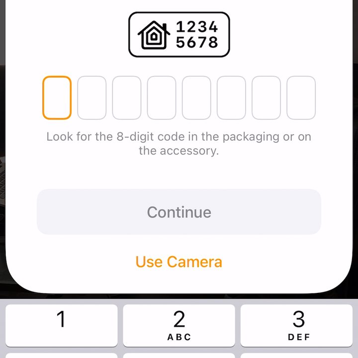 Enter a code manually in the Home app.