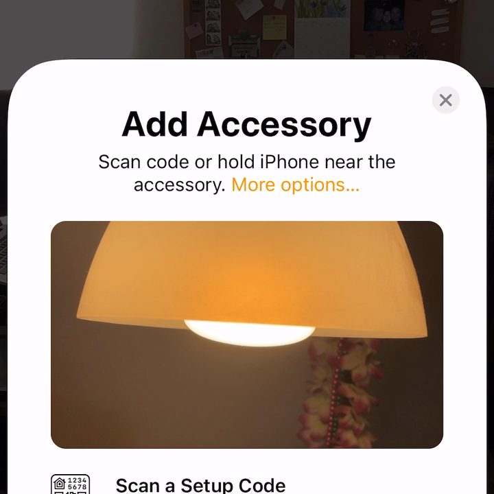 Scan the code to add an accessory in Home on iPhone.
