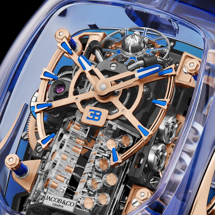 Jacob & Co Bugatti Chiron Blue Sapphire Crystal engine.