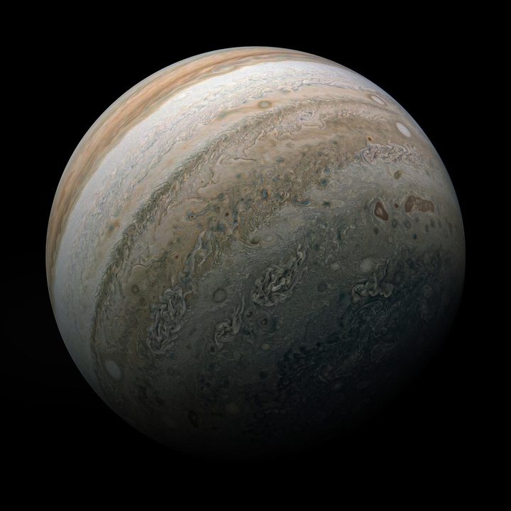 Jupiter’s southern hemisphere is shown in this image from NASA’s Juno mission.