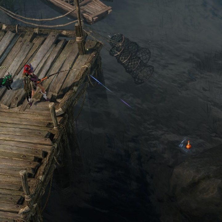 Lost Ark player fishing on a dock.