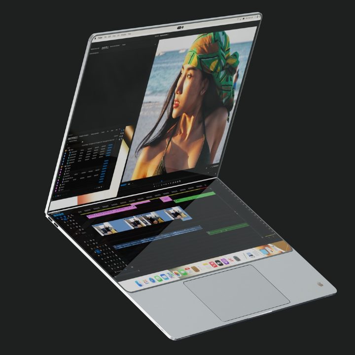 The MacBook Folio, open with editing software open on it.