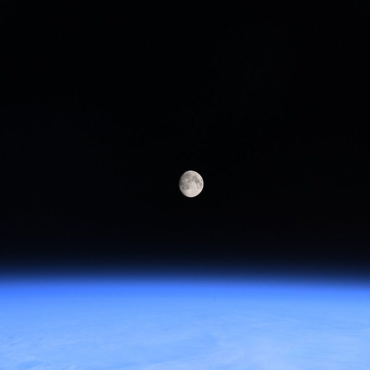 The moon and Earth seen from the International Space Station.