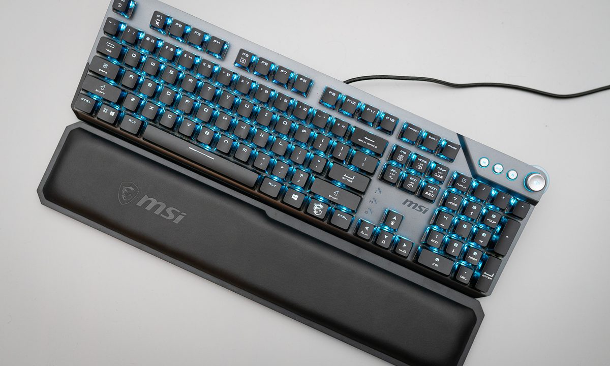 MSI Vigor GK71 Sonic keyboard on a gray background.