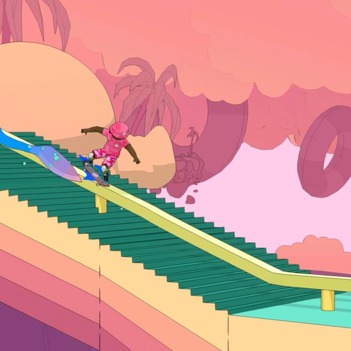 The player character grinds in the Nintendo Switch version of OlliOlli World.