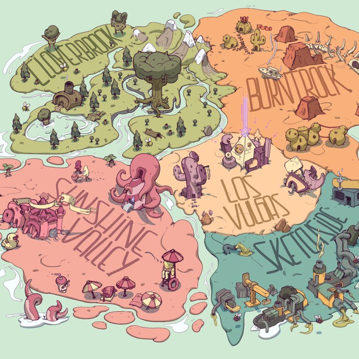A map of Radlandia, the setting of OlliOlli World.