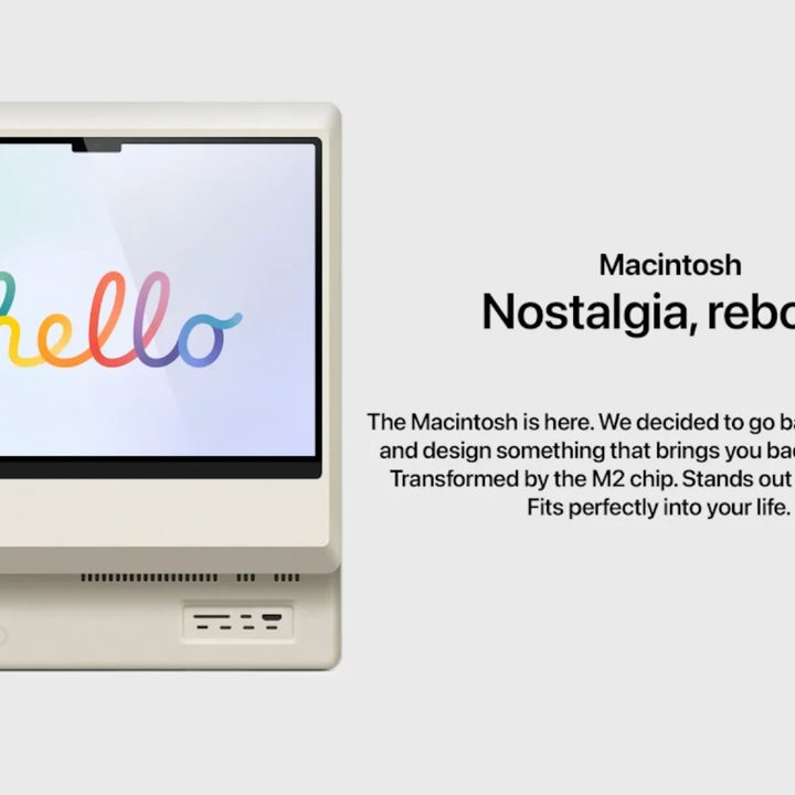 A mocked-up marketing page of a redesigned original Mac computer.