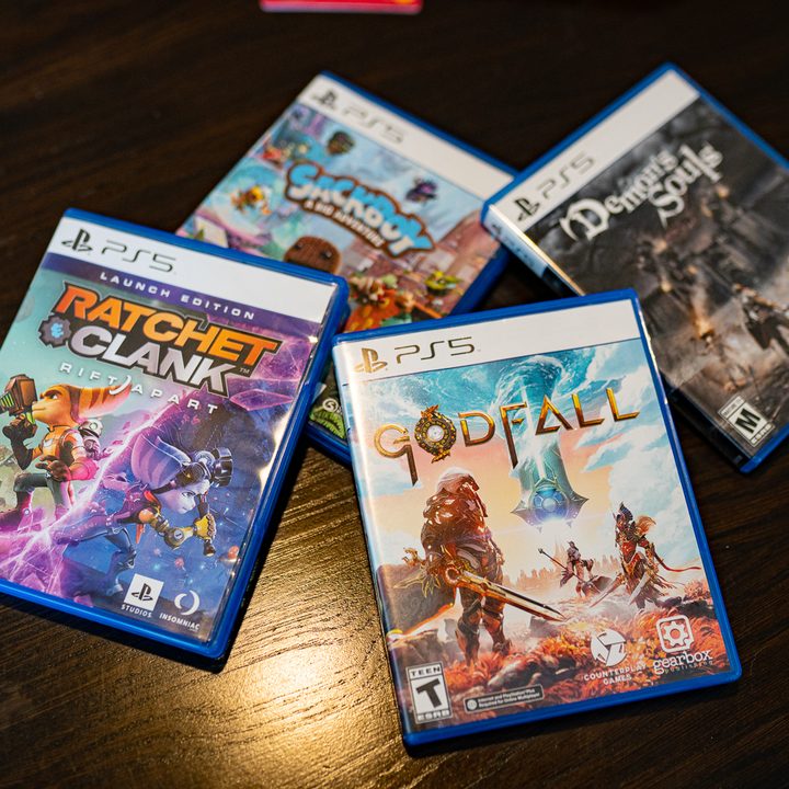 A pile of physical PS5 games.
