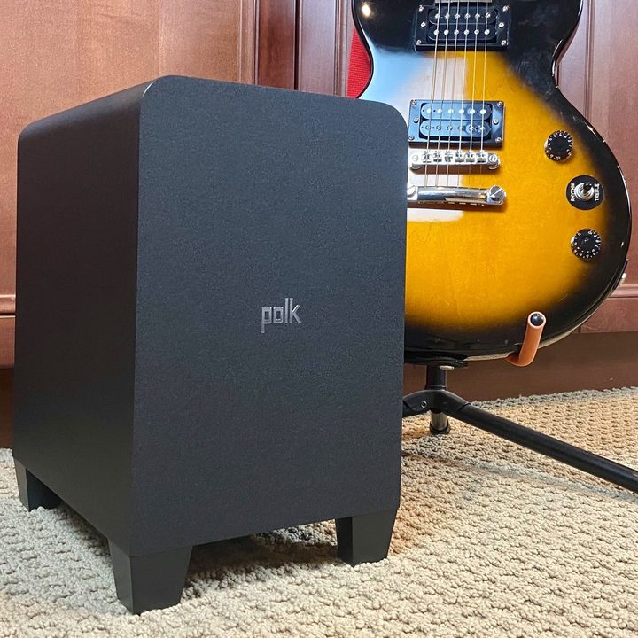 The Polk Signa S4 Dolby Atmos 3.1.2 soundbar's subwoofer.