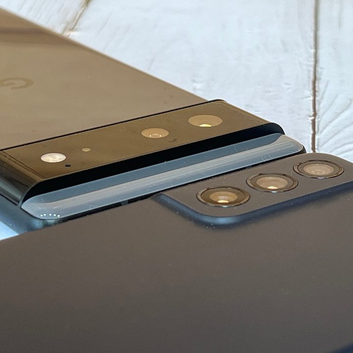 The Samsung Galaxy S21 FE 5G and Pixel 6 both have prominent camera bumps.