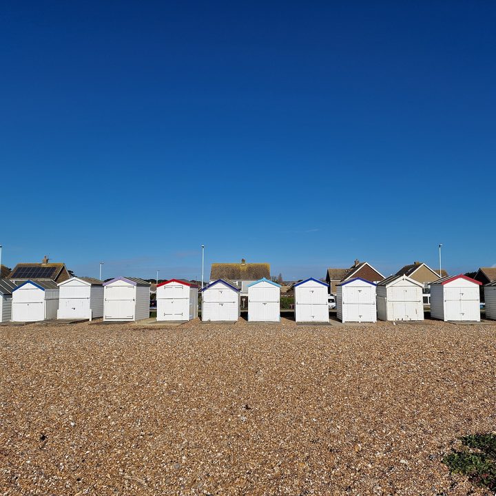 Galaxy S22 Ultra main camera photo of beach huts.