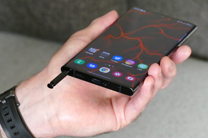 S Pen in holder on the Galaxy S22 Ultra.