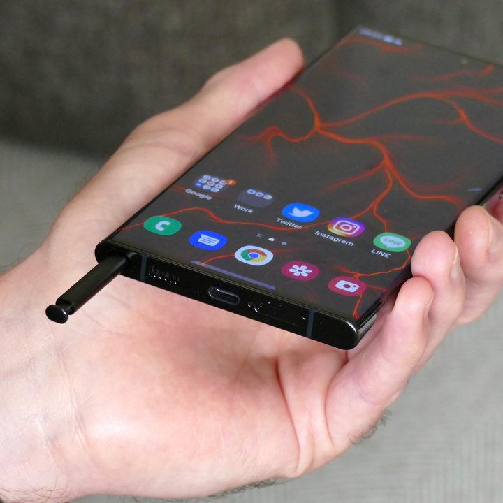S Pen in holder on the Galaxy S22 Ultra.