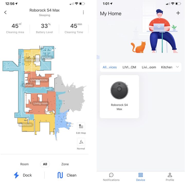 Home map shown in the Roborock S4 Max app.