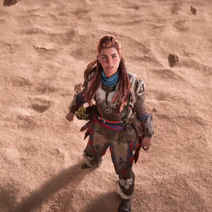 Close-up of Aloy in Horizon Forbidden West.